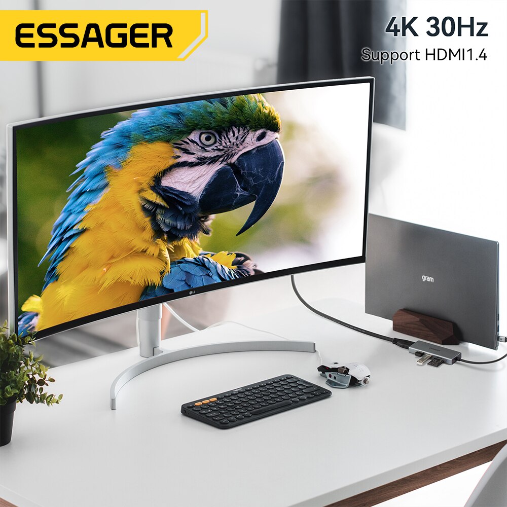 Essager 5 em 1 USB C HUB HDMI- - Usb Hub Type C avaliação e preço